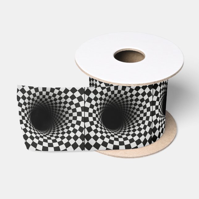 Black and White Optical Illusion Hole Satin Ribbon (Spool)