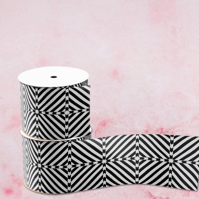 Black and White Optical Illusion Mosaic Pattern Grosgrain Ribbon (Creator Uploaded)