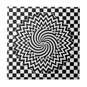 Black and White Optical Illusion psychedelic  Tile