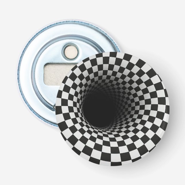 Black and White Optical Illusion Tunnel Bottle Opener (Front)