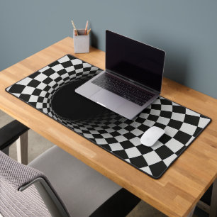 Black and White Optical Illusion Tunnel Desk Mat