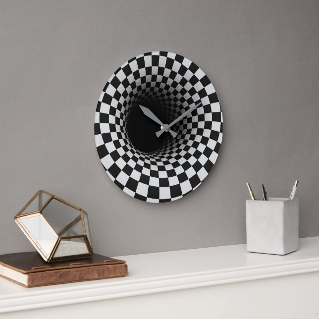 Black and White Optical Illusion Tunnel Large Clock (Office)