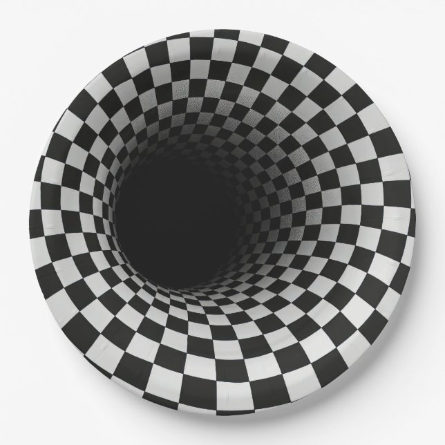 Black and White Optical Illusion Tunnel Paper Plate (Front)