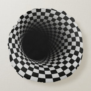 Black and White Optical Illusion Tunnel Round Cushion