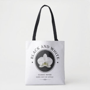 black and white orchid tote bag