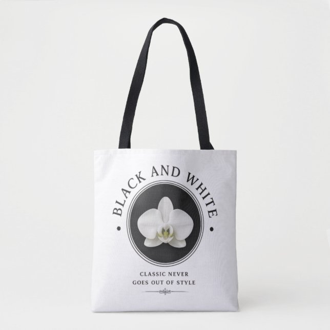 black and white orchid tote bag (Front)