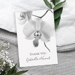 Black and White Orchid Wedding Flat Thank You Note Note Card