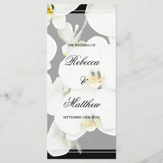 Black and White Orchid Wedding Program Programme (Front)