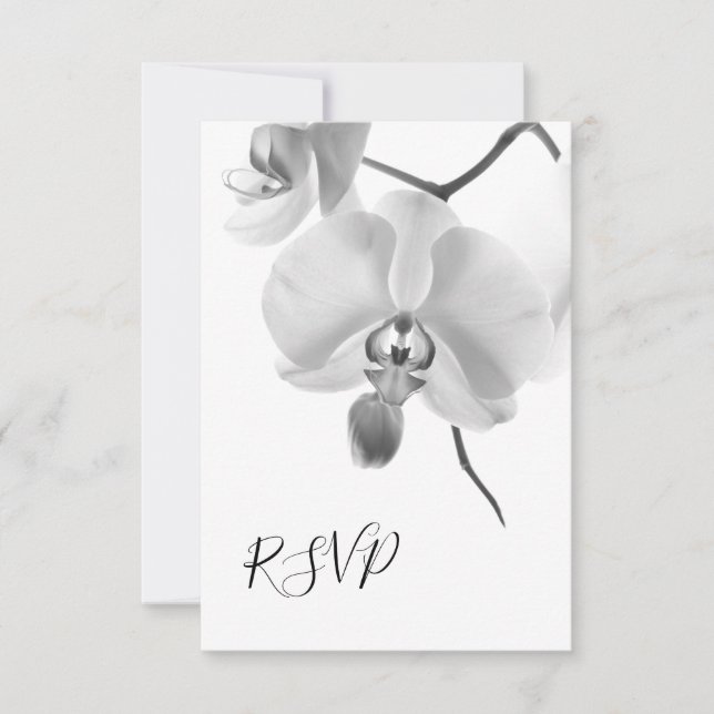 Black and White Orchids Floral Wedding RSVP Card (Front)