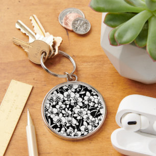 black and white orchids keychain