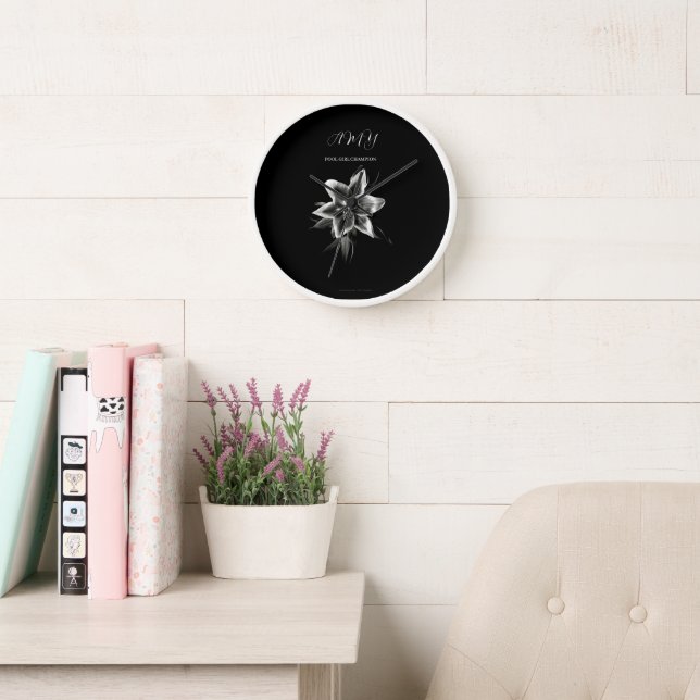 Black And White Orientale Lily  Wall  Clock (Reading Room)
