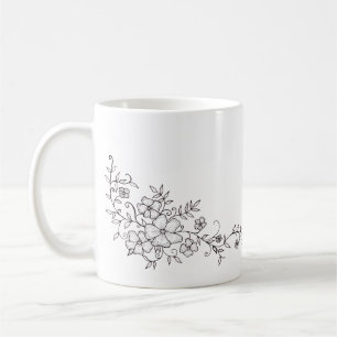 Black and White Ornamental Flower Coffee Mug