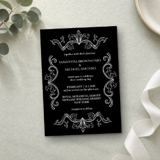 Black and White Ornamental Frame Photo Backdrop Invitation