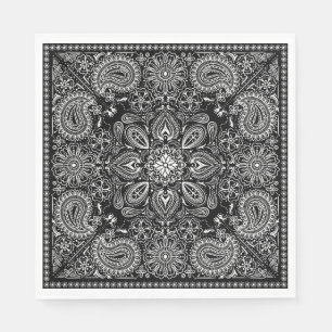 Black and White Ornate Bandanna Napkin