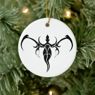 Black and White Ornate Tribal Elephant Mandala Ceramic Tree Decoration