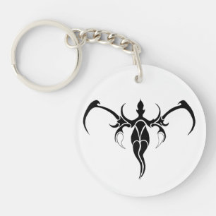 Black and White Ornate Tribal Elephant Mandala Key Ring