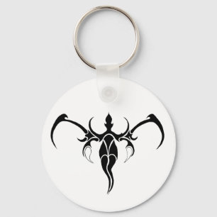 Black and White Ornate Tribal Elephant Mandala Key Ring