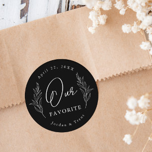 Black and White Our Favourite Wedding Favour Stick Classic Round Sticker
