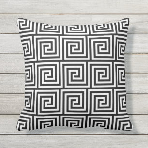 Black and White Outdoor Pillows Greek Key