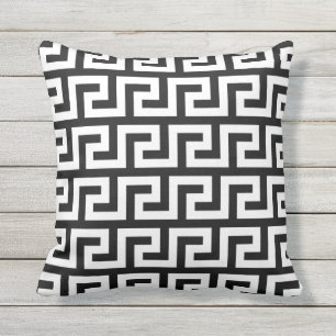 Black and White Outdoor Pillows Greek Pattern