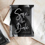 Black and White Overlay | Photo Save the Date Announcement Postcard<br><div class="desc">These modern,  elegant wedding save the date postcards feature your own personal photo covering the background completely. A sheer black overlay contains white,  trendy script typography,  and there is more room for your information on the back of the postcard. A glam,  stylish look your guests will love!</div>