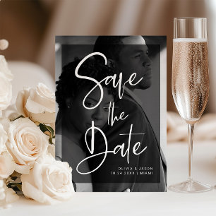 Black and White Overlay Photo Save the Date Magnetic Invitation