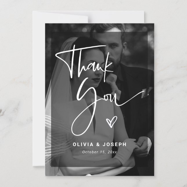 Black and White Overlay Photo | Wedding Thank You Magnetic Invitation (Front)