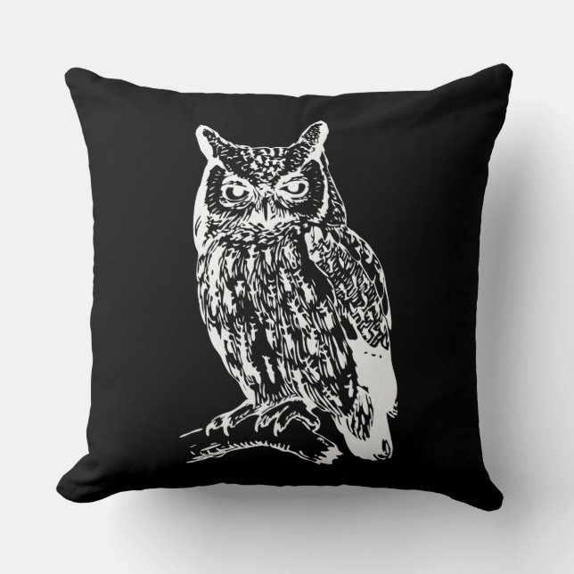 Black and White Owl Art Cushion (Front)