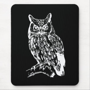 Black and White Owl Art Mouse Pad