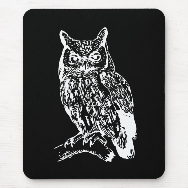 Black and White Owl Art Mouse Pad (Front)