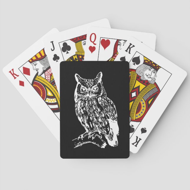 Black and White Owl Art Playing Cards (Back)