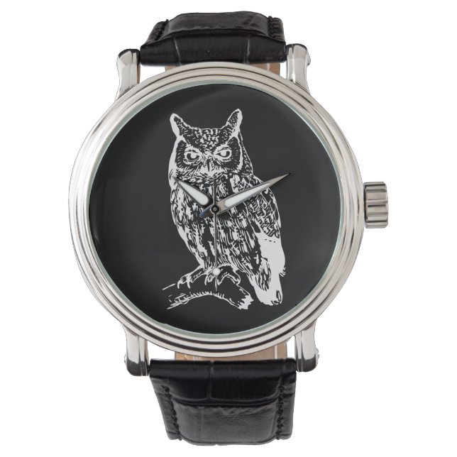Black and White Owl Art Watch (Front)