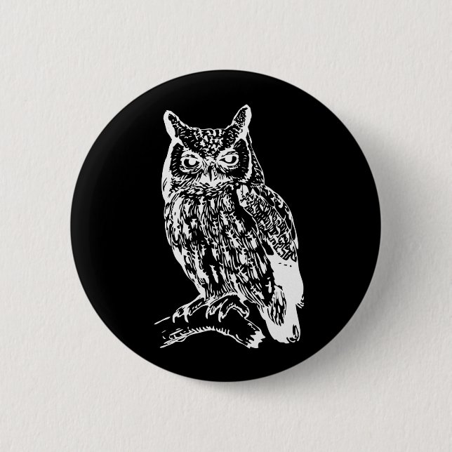 Black and White Owl Design 6 Cm Round Badge (Front)