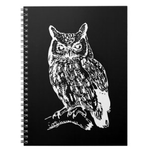Black and White Owl Design Spiral Notebook