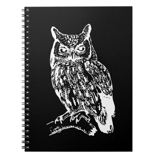 Black and White Owl Design Spiral Notebook (Front)