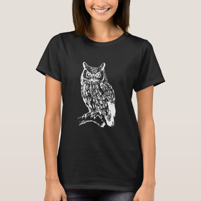 Black and White Owl Design T-Shirt (Front)