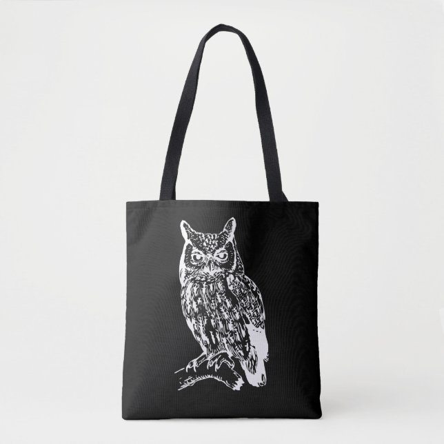 Black and White Owl Design Tote Bag (Front)