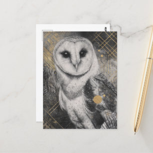 Black and White Owl Golden Details Postcard