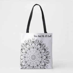 Black and white owl mandala reusable tote bag