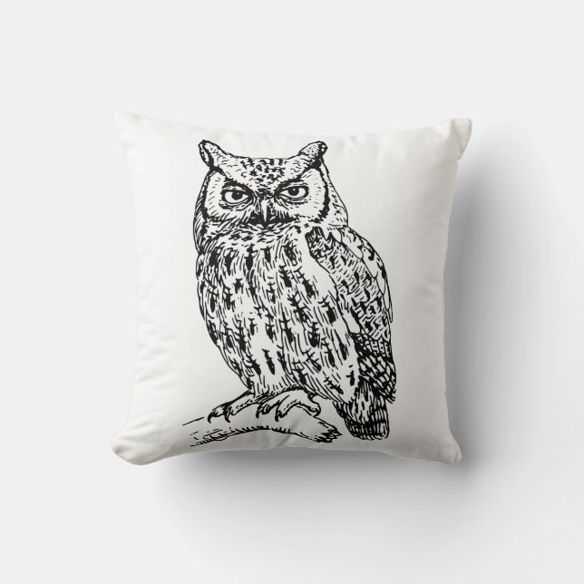 Black and White Owl Pillow (Front)