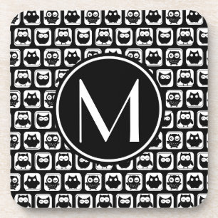 Black and White Owls Personalised Monogram Coaster
