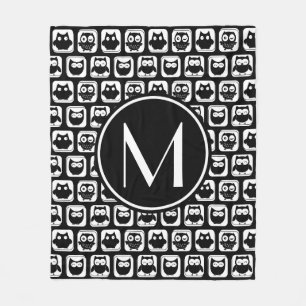 Black and White Owls Personalized Monogram Fleece Blanket
