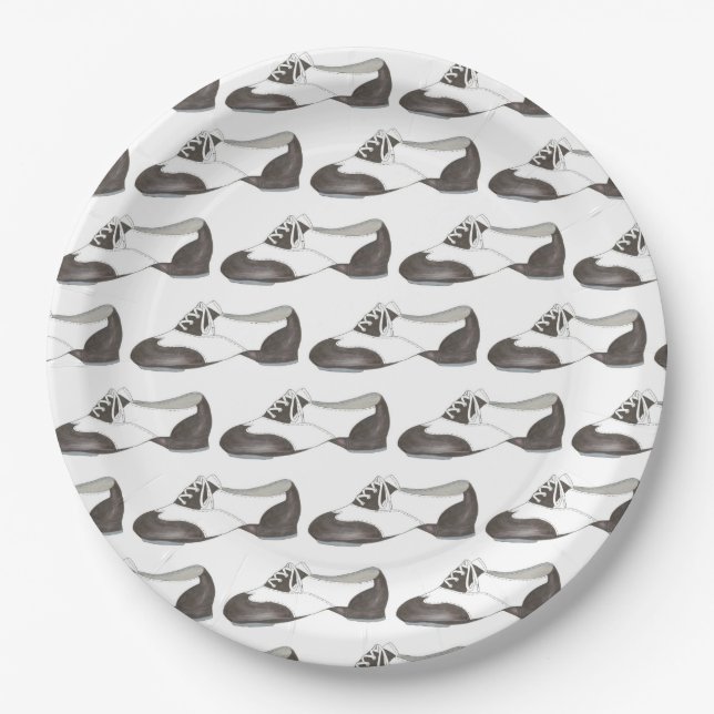 Black-and-White Oxford Tap Shoe Dance Teacher Paper Plate (Front)