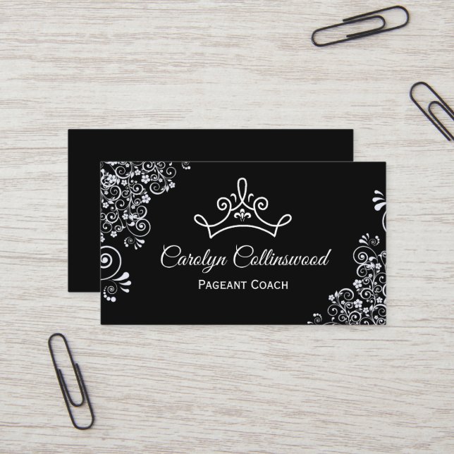 Black and White Pageant Coach Business Card (Front/Back In Situ)