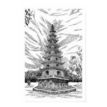 Black and White Pagoda Tower Line Art Sketch - Arc