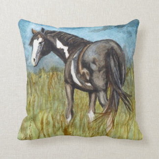 Black and White Paint Horse Watercolor Art Cushion