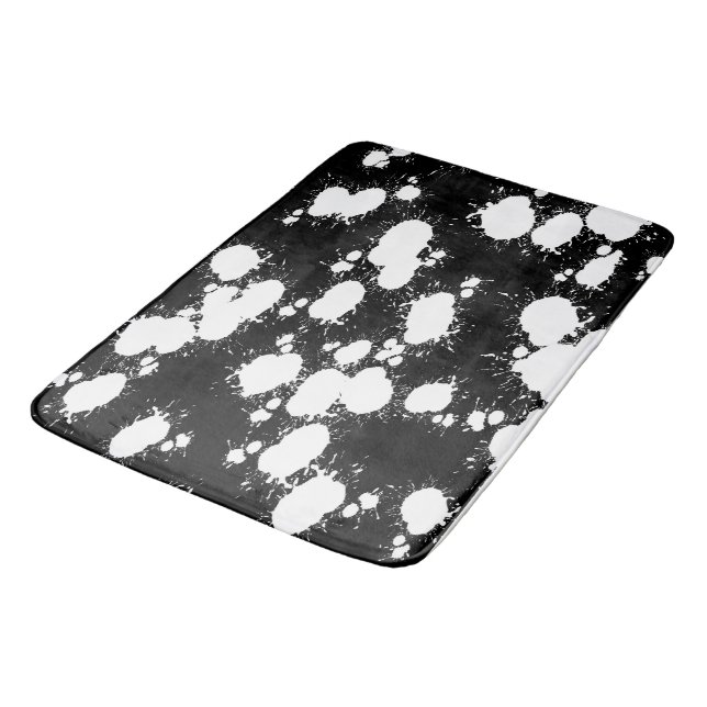 Black and White Paint Splatter Bath Mat (Angled)