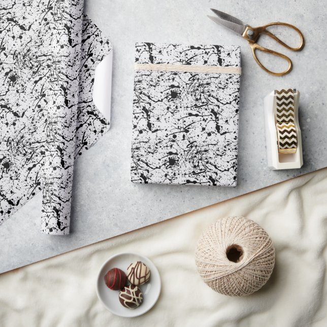 Black and White Paint Splatter  Wrapping Paper (Crafts)