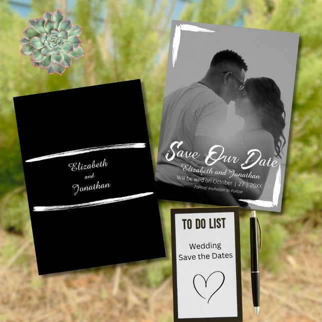 Black and White Painted Frame Full Photo Wedding Save The Date (Creator Uploaded)