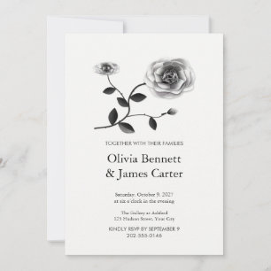 Black and White Painted Rose Wedding Invitation